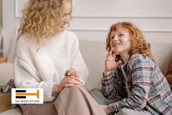 Happy mother and child after sorting child arrangements mediation Swadlincote